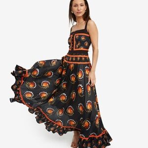 Paco Rabanne Firework Sleeveless Women's Black and Orange Patterned Maxi Dress